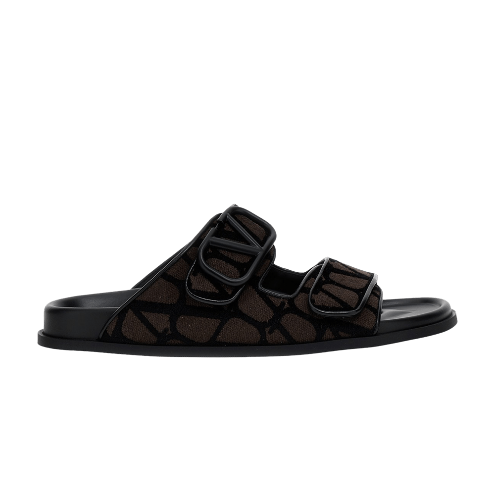 Valentino Toile Iconographe Double Strap Sandal 'VLogo - Fondant Black'