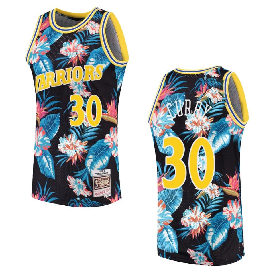 mens-warriors-stephen-curry-floral-fashion-jersey-black