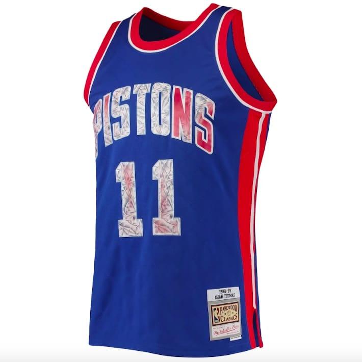 Баскетбольная джерси 1996-97 Detroit Pistons #11 Isiah Thomas Mitchell & Ness NBA 75th Anniversary Diamond Blue Jersey