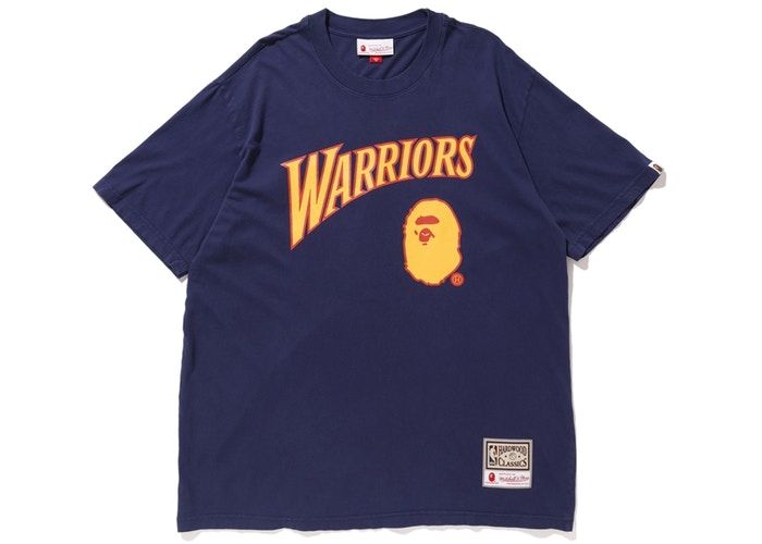 BAPE-x-Mitchell-Ness-Warriors-Tee-Navy