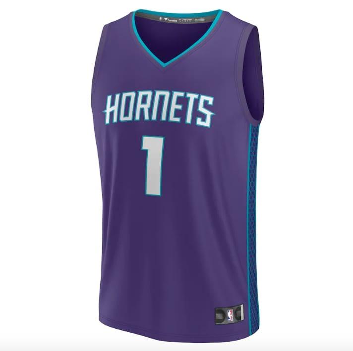 Баскетбольная джерси 2022-23 Charlotte Hornets #1 LaMelo Ball Fast Break Statement Purple Jersey