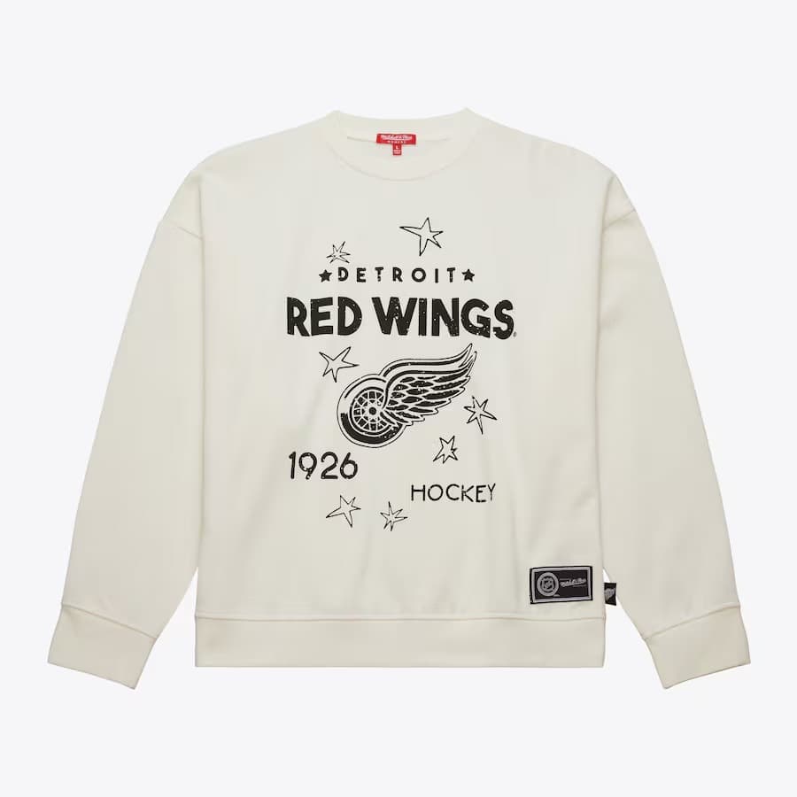 Лонгслив Mitchell & Ness Women's Cream Detroit Red Wings Logo Lightweight 3.0 Fleece Pullover Sweatshirt