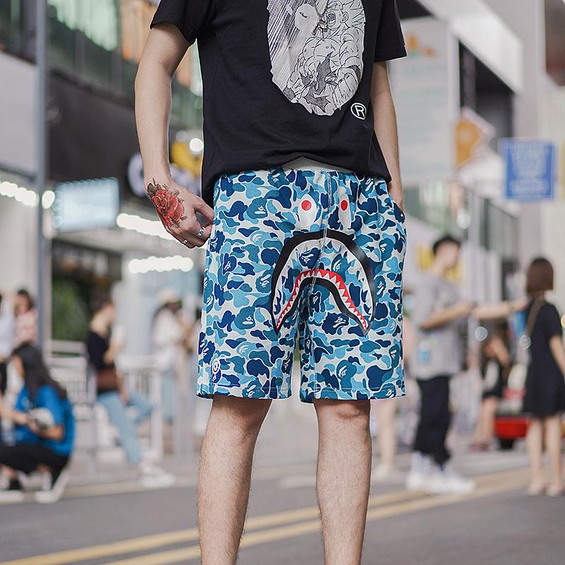 Спортивные шорты BAPE ABC Camo WGM Print Shark Sweatshorts Light Blue