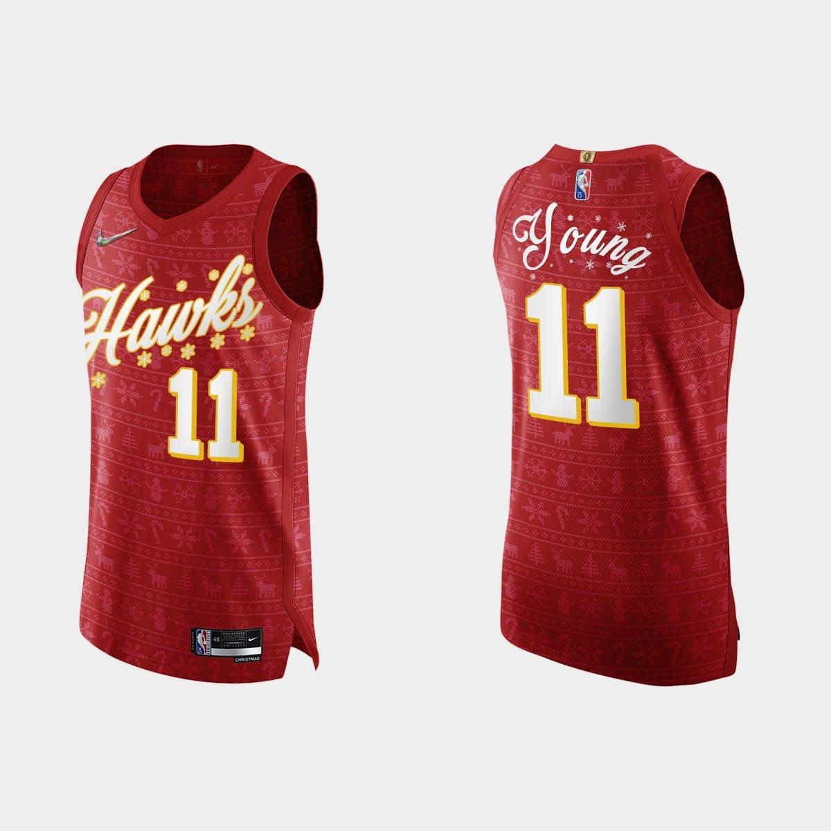 Баскетбольная джерси 2021 Atlanta Hawks #11 Trae Young NBA 75th Christmas Gift Red Authentic Jersey