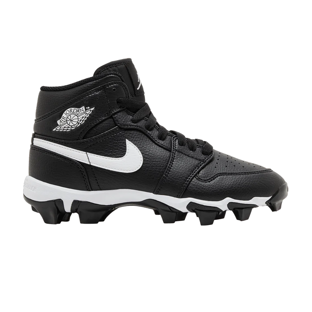 Krossovki-Air-Jordan-1-Mid-Cleat-GS-Black-White