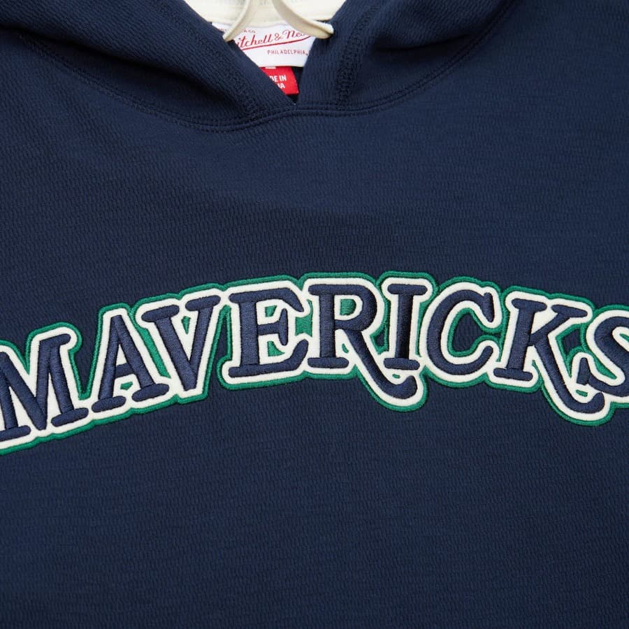 Худи Mitchell & Ness Navy Dallas Mavericks Vintage Logo Thermal Lightweight Pullover Hoodie