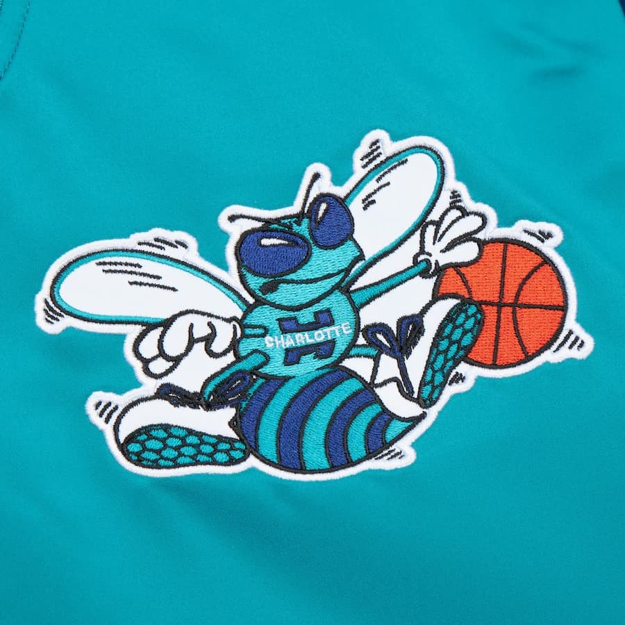 Бомбер Mitchell & Ness Teal Charlotte Hornets Primetime Vintage Satin Full-Snap Jacket