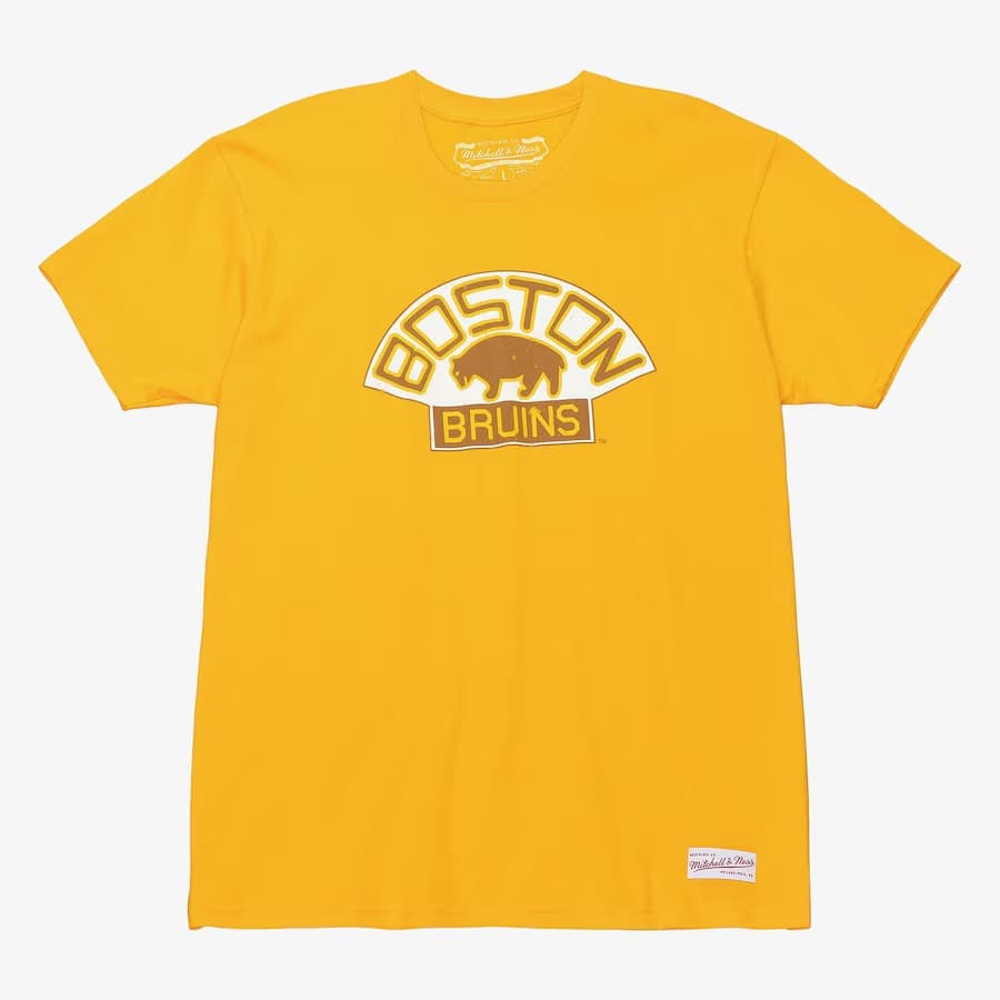 Футболка Mitchell & Ness Gold Boston Bruins Distressed Logo T-Shirt