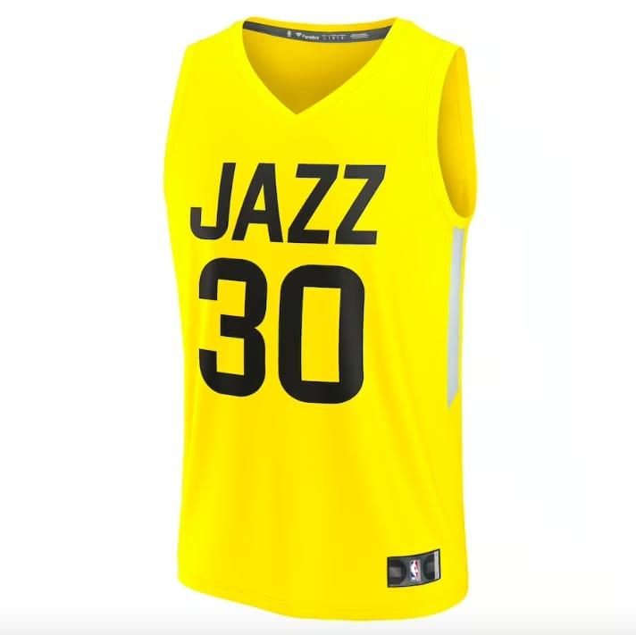 Баскетбольная джерси 2022-23 Utah Jazz #30 Ochai Agbaji Fast Break Icon Yellow Jersey