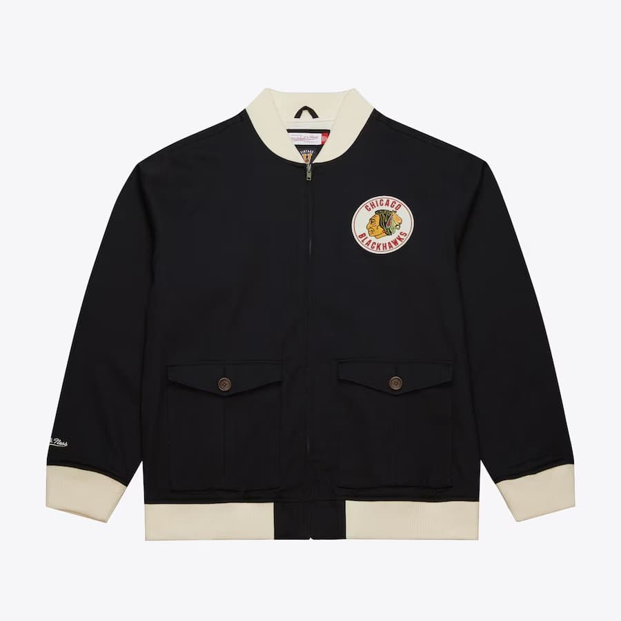 Куртка на молнии Mitchell & Ness Black Chicago Blackhawks Vintage Logo Replay Cotton Twill Full-Zip Jacket