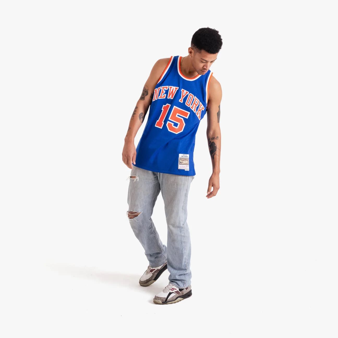 Баскетбольная джерси 1972-73 New York Knicks Earl Monroe #15 Swingman Hardwood Classics Blue Jersey