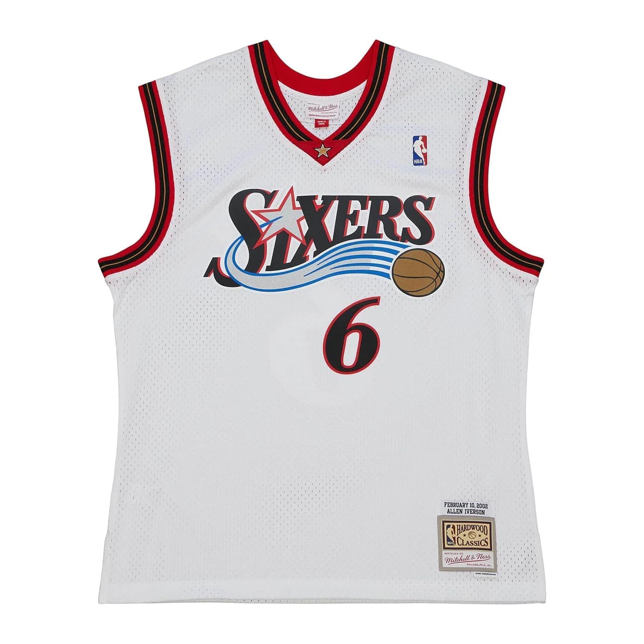 Баскетбольная джерси 2002 Philadelphia 76ers Allen Iverson #6 Swingman All Star Game Hardwood Classics White Jersey
