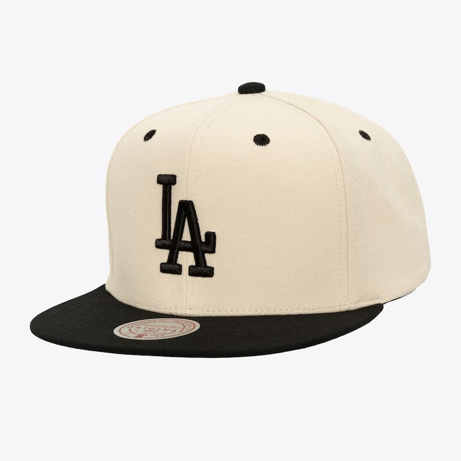 Бейсболка Mitchell & Ness Cream Black Los Angeles Dodgers Logo Snapback Hat
