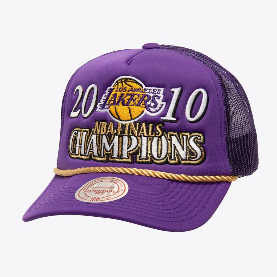 Бейсболка Mitchell & Ness Purple Los Angeles Lakers Golden Champs Trucker Snapback Hat