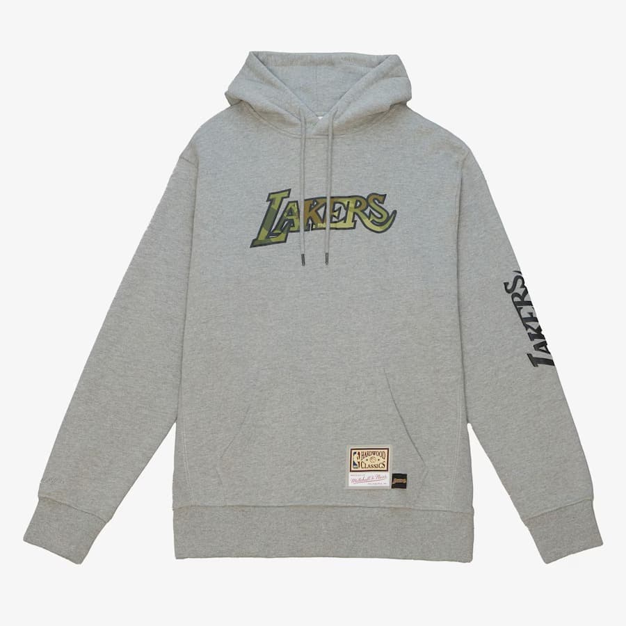 Худи Mitchell & Ness Heather Gray Los Angeles Lakers NBA Ghost Green Pullover Hoodie
