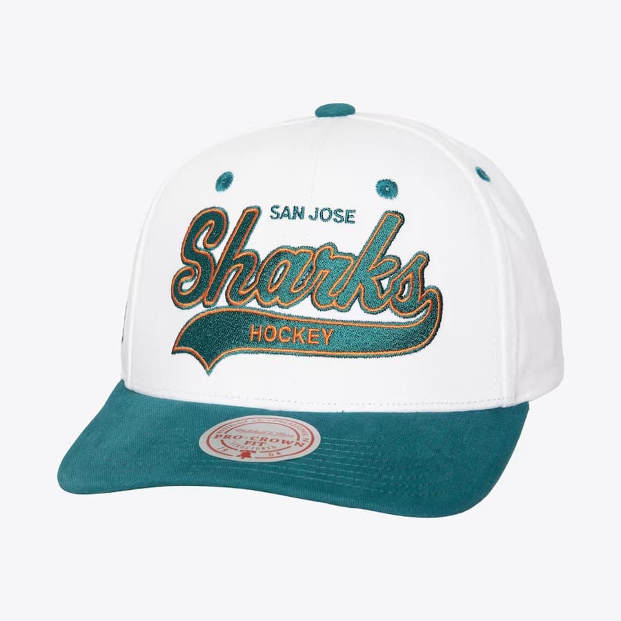 Бейсболка Mitchell & Ness White San Jose Sharks Tail Sweep Pro Snapback Hat