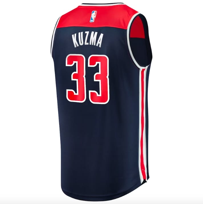 Баскетбольная джерси 2022-23 Washington Wizards #33 Kyle Kuzma Fastbreak Statement Navy Jersey