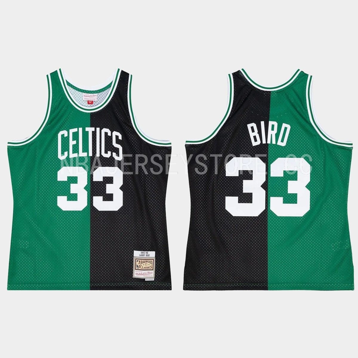 Баскетбольная джерси 1985-86  Boston Celtics #33 Larry Bird Hardwood Classics Black Green Split Jersey
