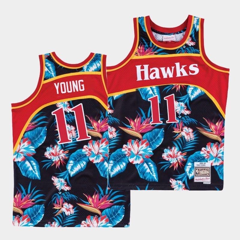 Баскетбольная джерси Atlanta Hawks #11 Trae Young Floral Fashion Swingman Black Jersey