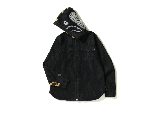 Рубашка BAPE Shark Denim Hoodie Shirt Black Yellow