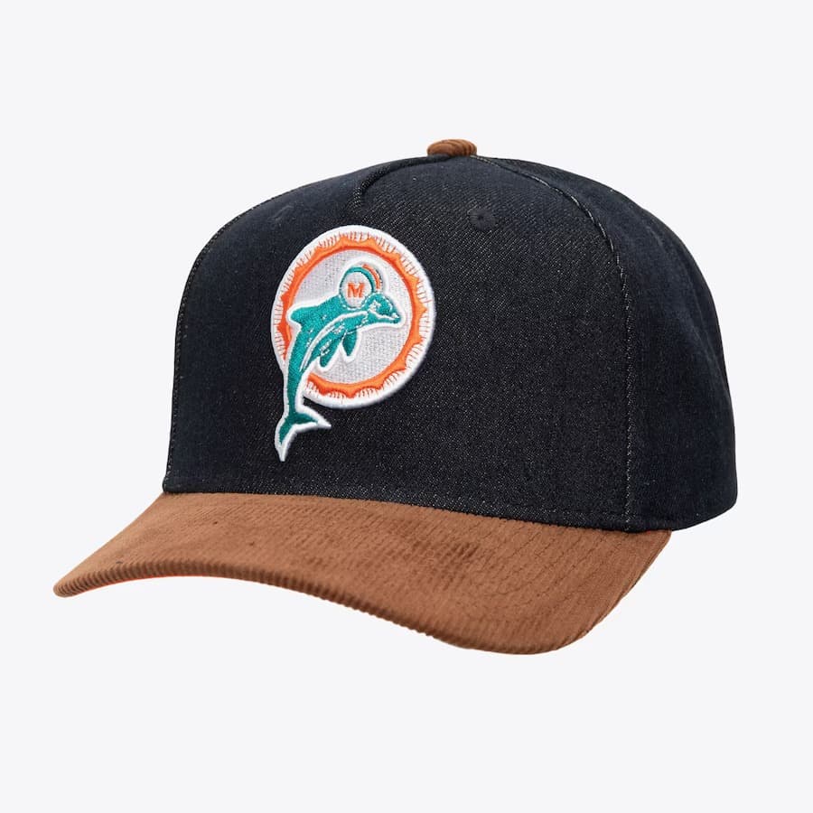 Бейсболка Mitchell & Ness Denim Brown Miami Dolphins Corduroy D-Stressed Pro Snapback Hat