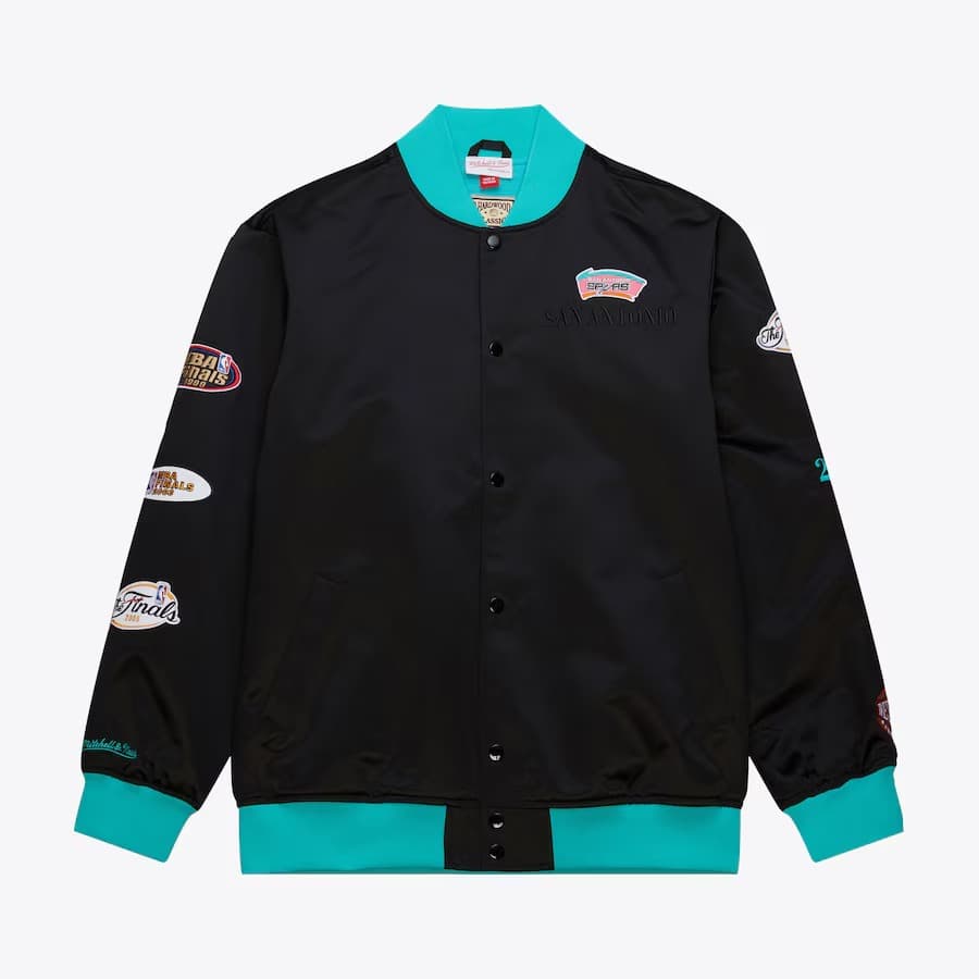 Бомбер Mitchell & Ness Black San Antonio Spurs Team OG 3.0 Satin Full Snap Jacket