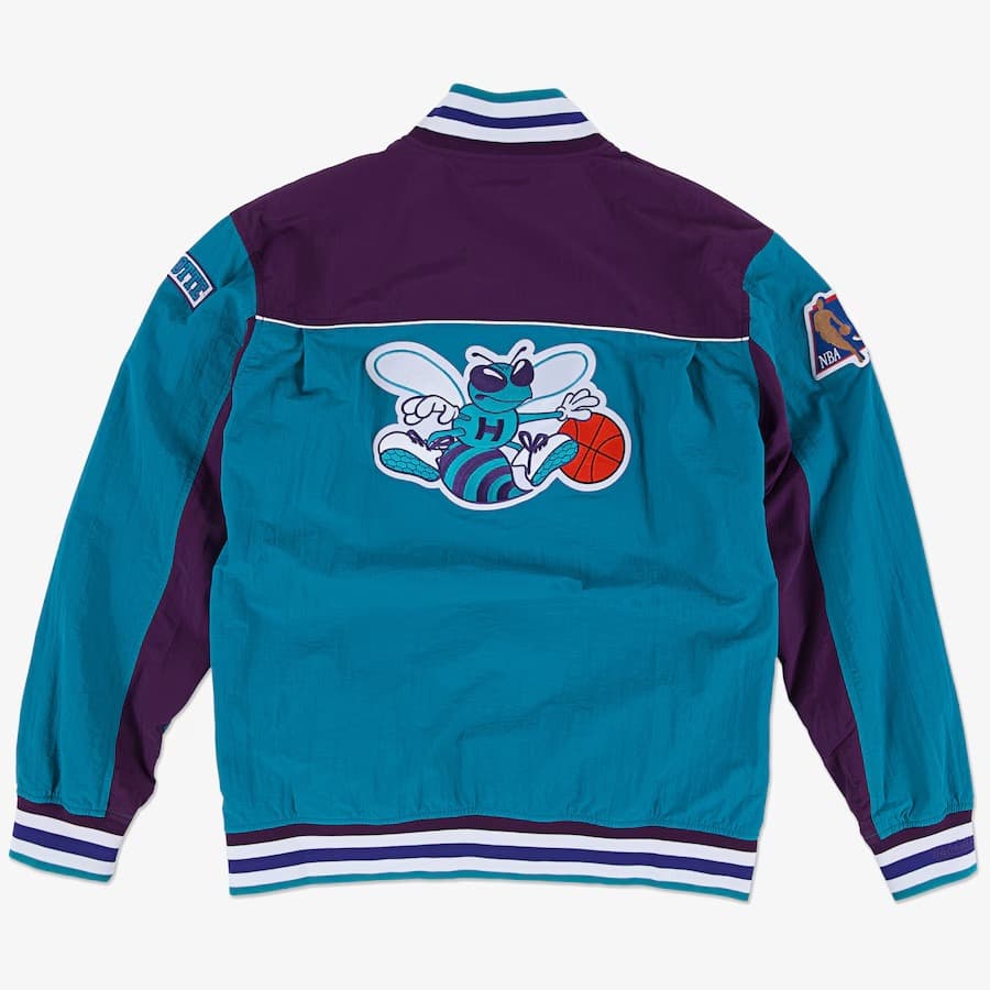 Бомбер Mitchell & Ness Teal Charlotte Hornets 1996-97 Authentic Full-Snap Warmup Jacket