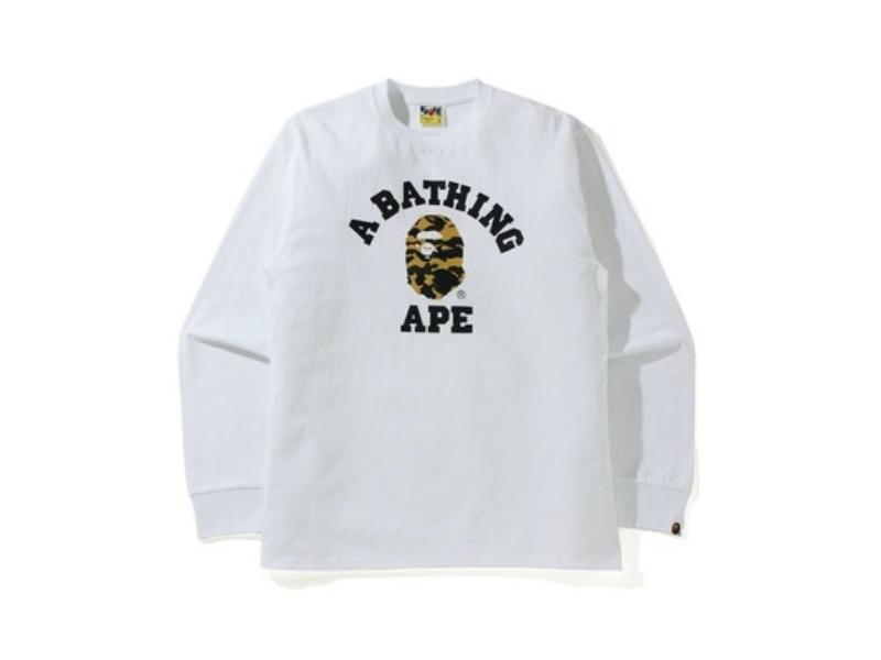 Футболка BAPE 1st Camo College L/S Tee (SS21) White/Yellow
