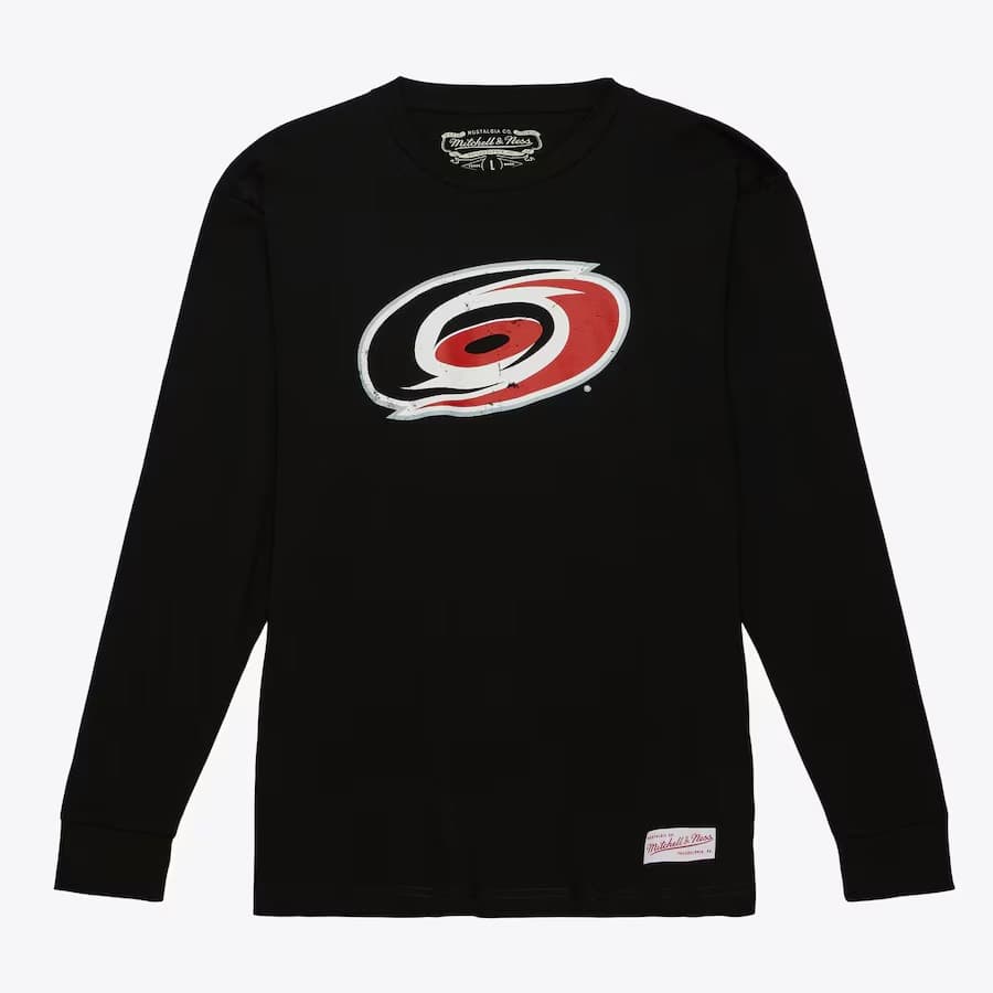 Лонгслив Mitchell & Ness Black Carolina Hurricanes Vintage Logo Long Sleeve T-Shirt
