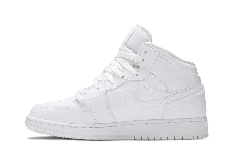 Кроссовки Air Jordan 1 Mid GS 'Triple White Tumbled Leather' 2020
