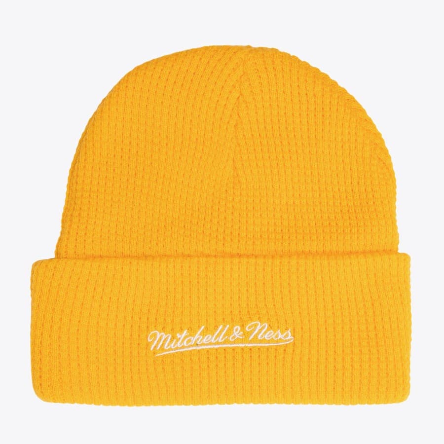 Шапка Mitchell & Ness Gold Los Angeles Lakers Hardwood Classics Leggo My Waffle Cuffed Knit Hat