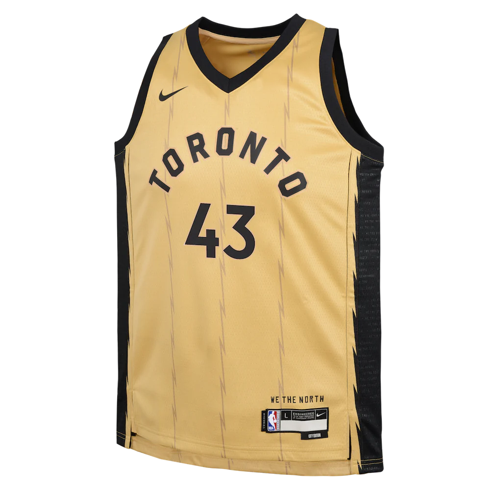 Баскетбольная джерси 2023-24 Toronto Raptors Pascal Siakam #43 Youth Swingman City Edition Gold Jersey