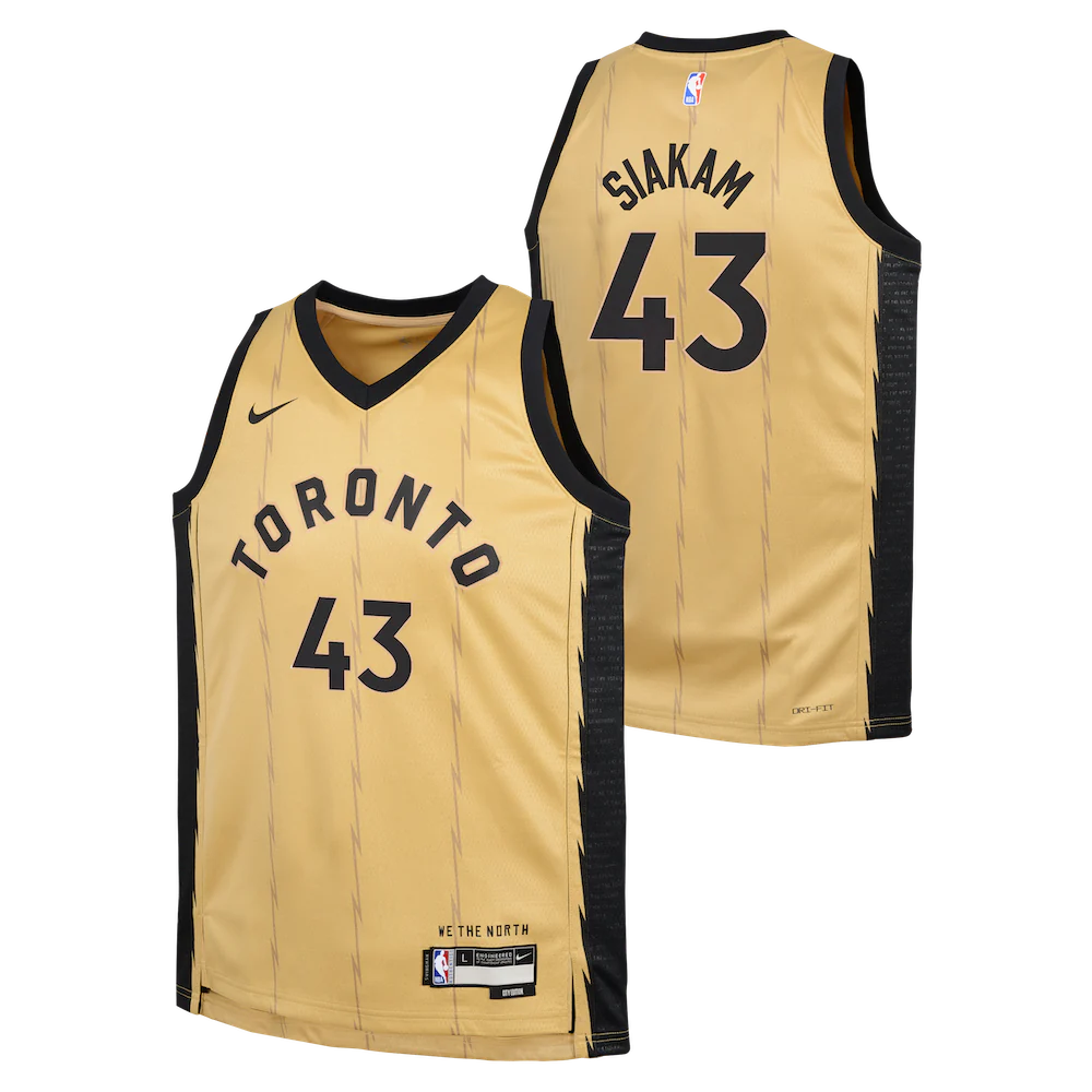Баскетбольная джерси 2023-24 Toronto Raptors Pascal Siakam #43 Youth Swingman City Edition Gold Jersey