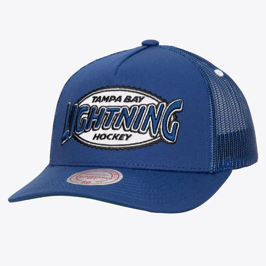 Бейсболка Mitchell & Ness Blue Tampa Bay Lightning Team Seal Trucker Adjustable Hat