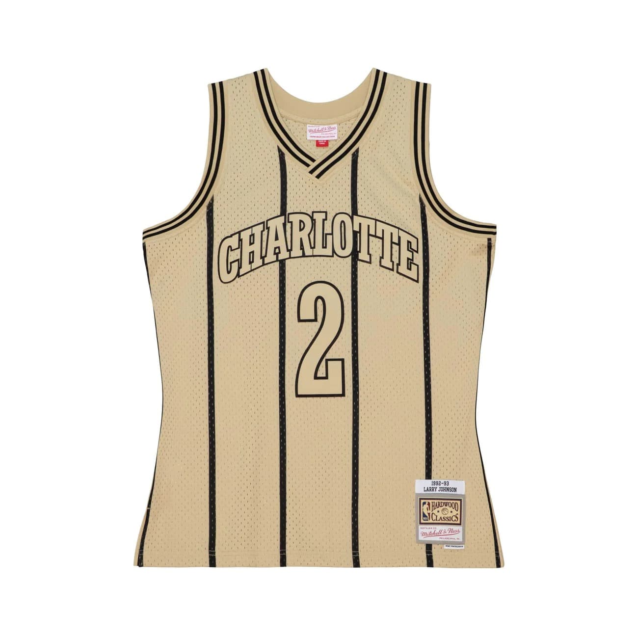 Баскетбольная джерси 1992-93 Charlotte Hornets Larry Johnson #2 Swingman Hardwood Classics Khaki Jersey