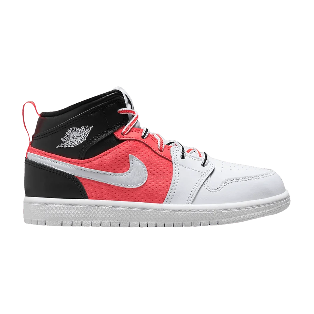 Krossovki-Air-Jordan-1-Mid-SE-PS-White-Infrared
