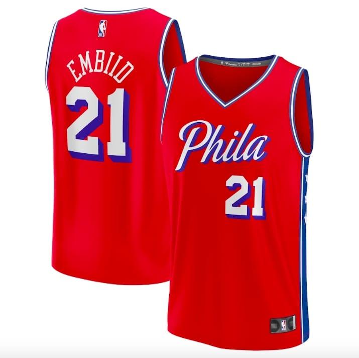 Баскетбольная джерси 2022-23 Philadelphia 76ers #21 Joel Embiid Fast Break Statement Red Jersey