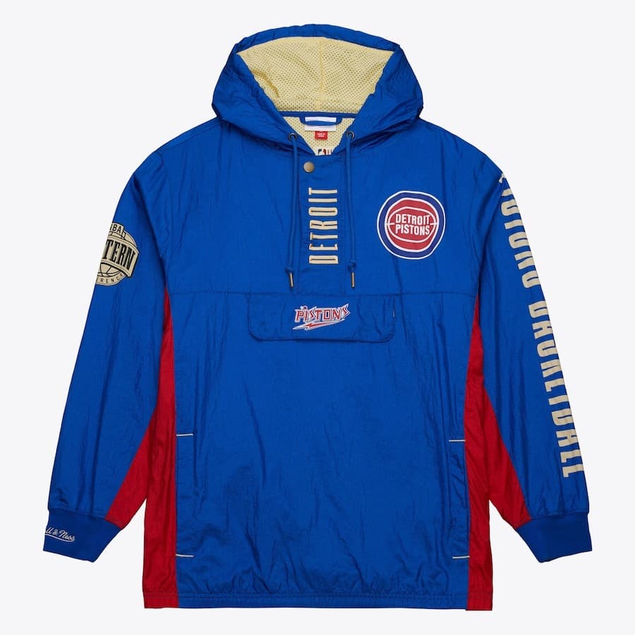 Анорак Mitchell & Ness Blue Detroit Pistons Team OG 2.0 Vintage Logo Anorak Quarter-Zip Hoodie Windbreaker Jacket