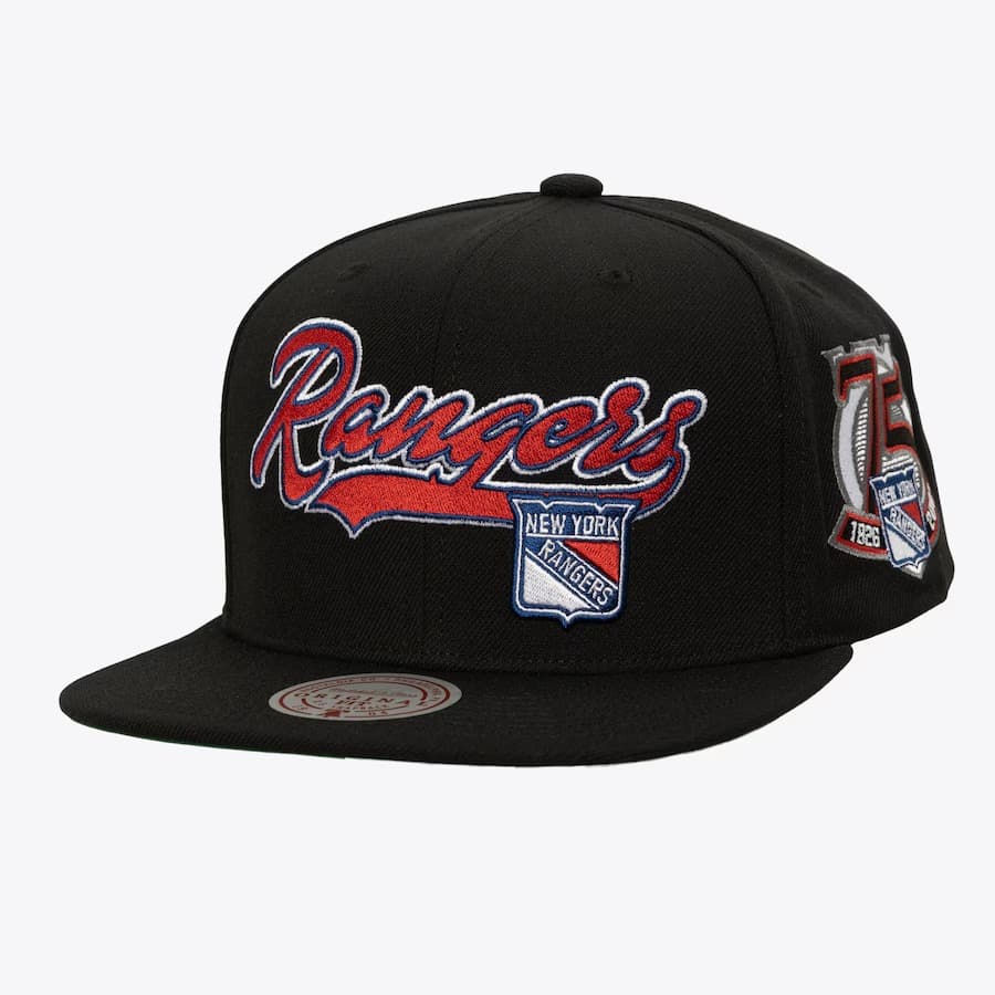 Бейсболка Mitchell & Ness Black New York Rangers Oversweep Snapback Hat