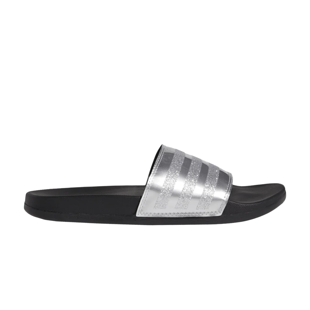 Adidas Wmns Adilette Comfort Slides 'Stripes Shimmer - Silver Metallic'
