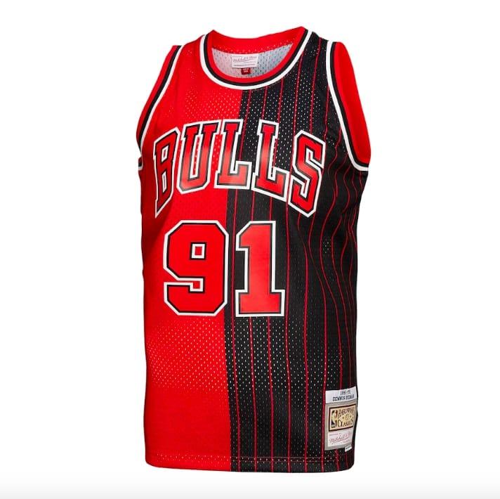 Баскетбольная джерси 1995-96 Chicago Bulls #91 Dennis Rodman Mitchell & Ness Split Red/Black Jersey
