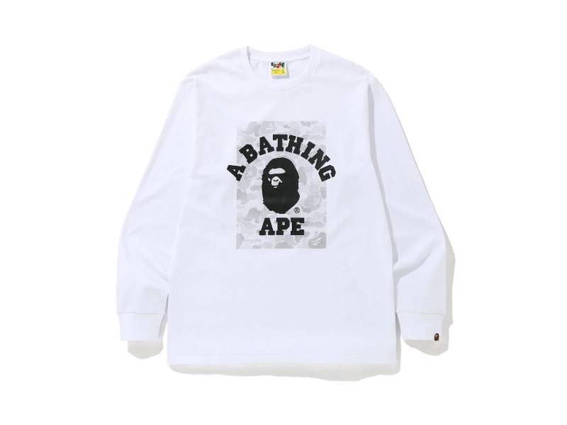 Футболка BAPE ABC Dot Reflective Camo on College Long Sleeve Tee White