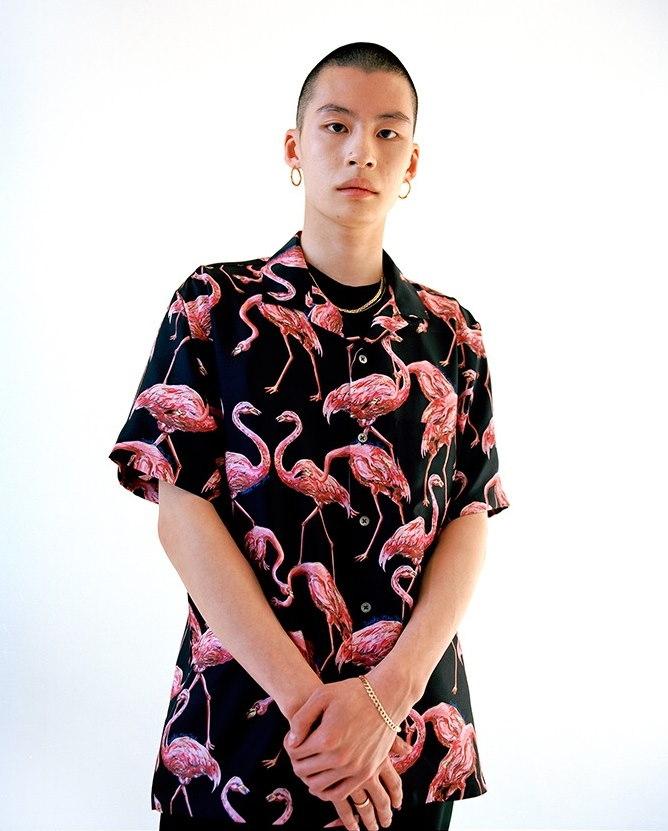 Рубашка Awake Silk Flamingo Print Camp Shirt Black
