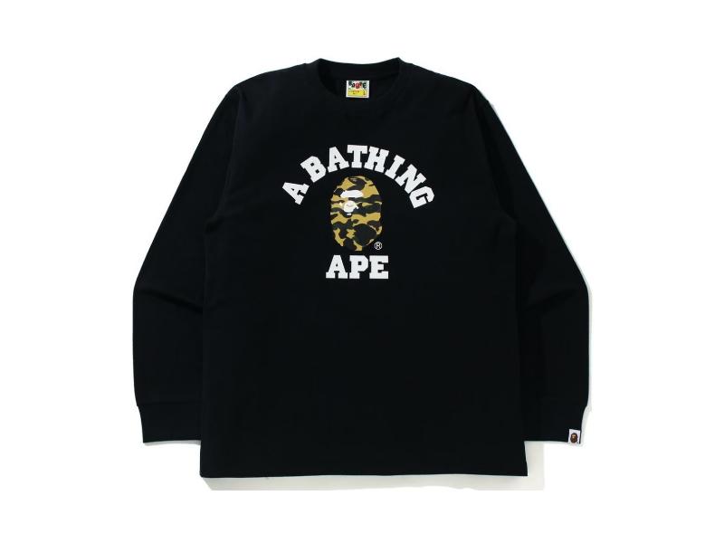 Футболка BAPE 1st Camo College L/S Tee (SS21) Black/Yellow