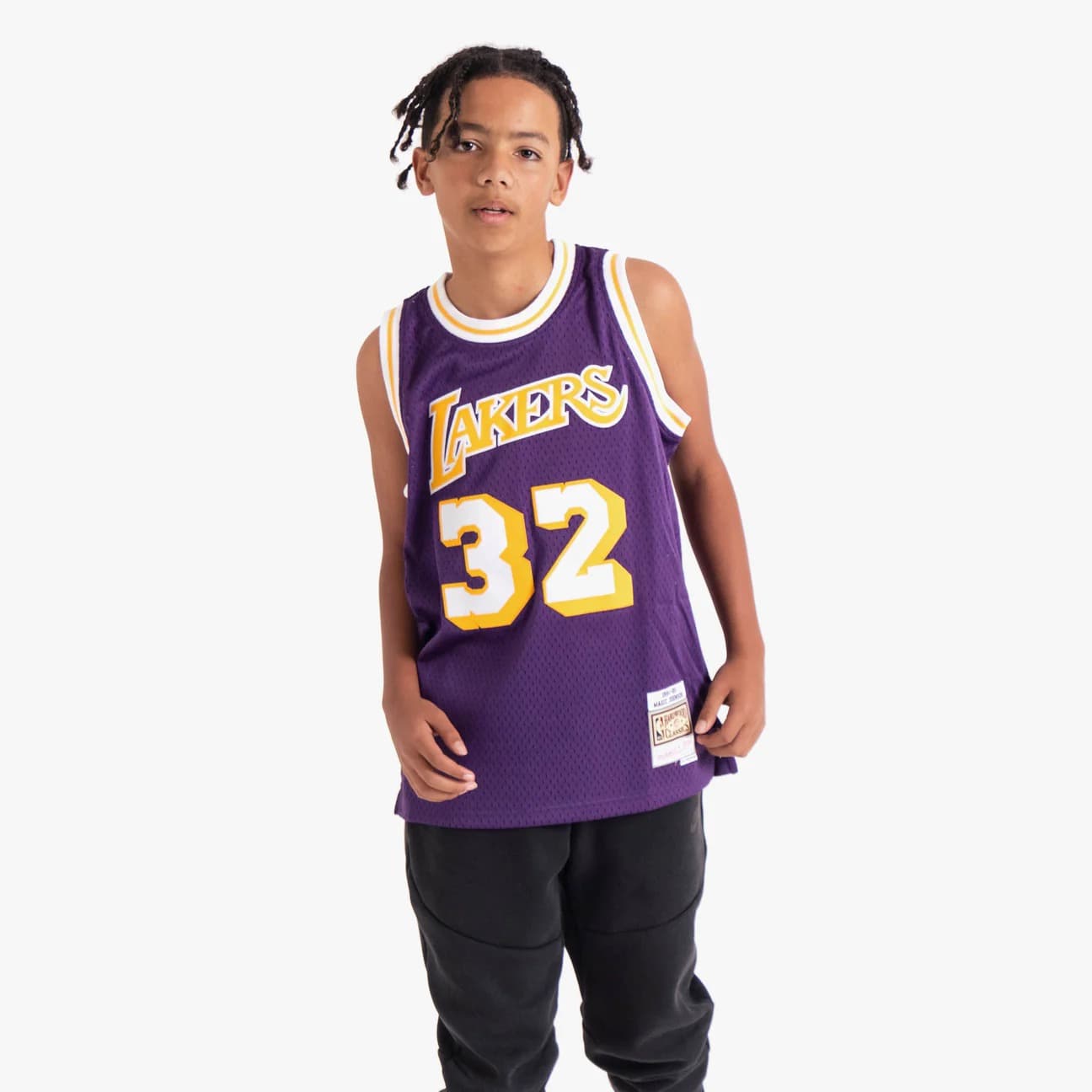 Баскетбольная джерси 1984-85 Los Angeles Lakers Magic Johnson #32 Youth Swingman Hardwood Classics Purple Jersey