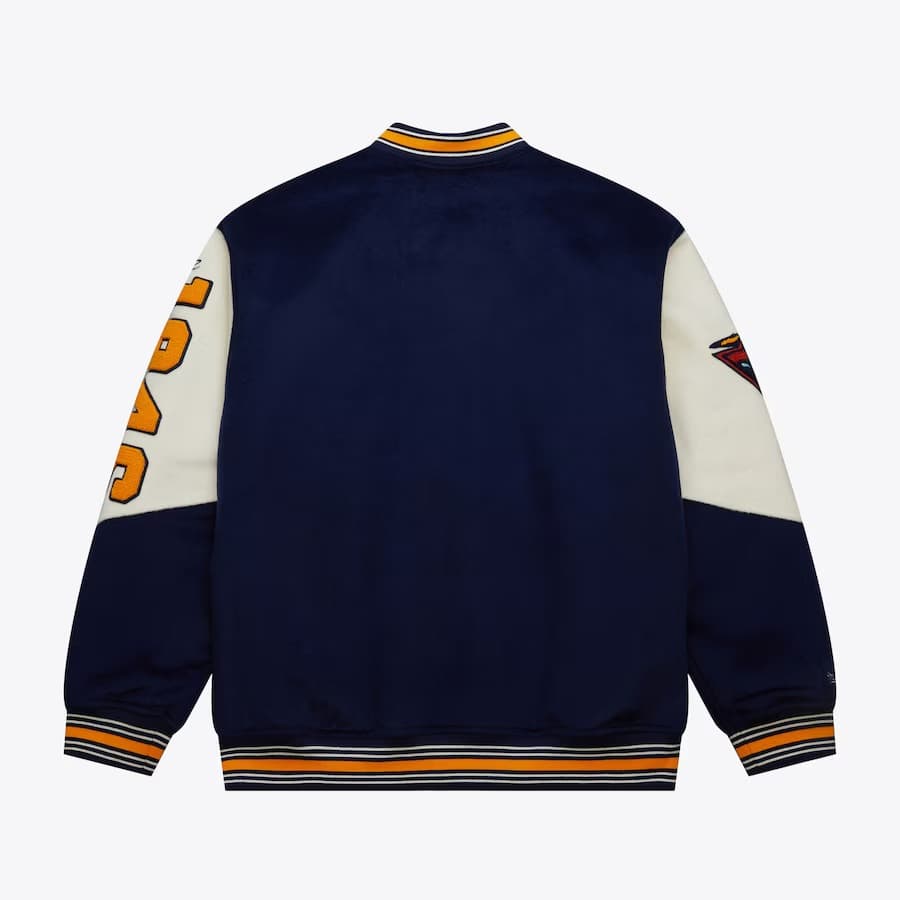 Бомбер Mitchell & Ness Navy Golden State Warriors Team History Vintage Logo Full-Snap Varsity Jacket