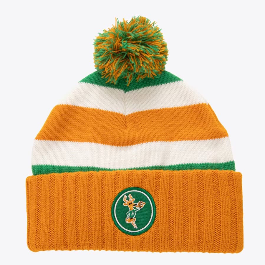 Шапка Mitchell & Ness Orange Milwaukee Bucks Snow Day Hardwood Classics Cuffed Knit Hat with Pom