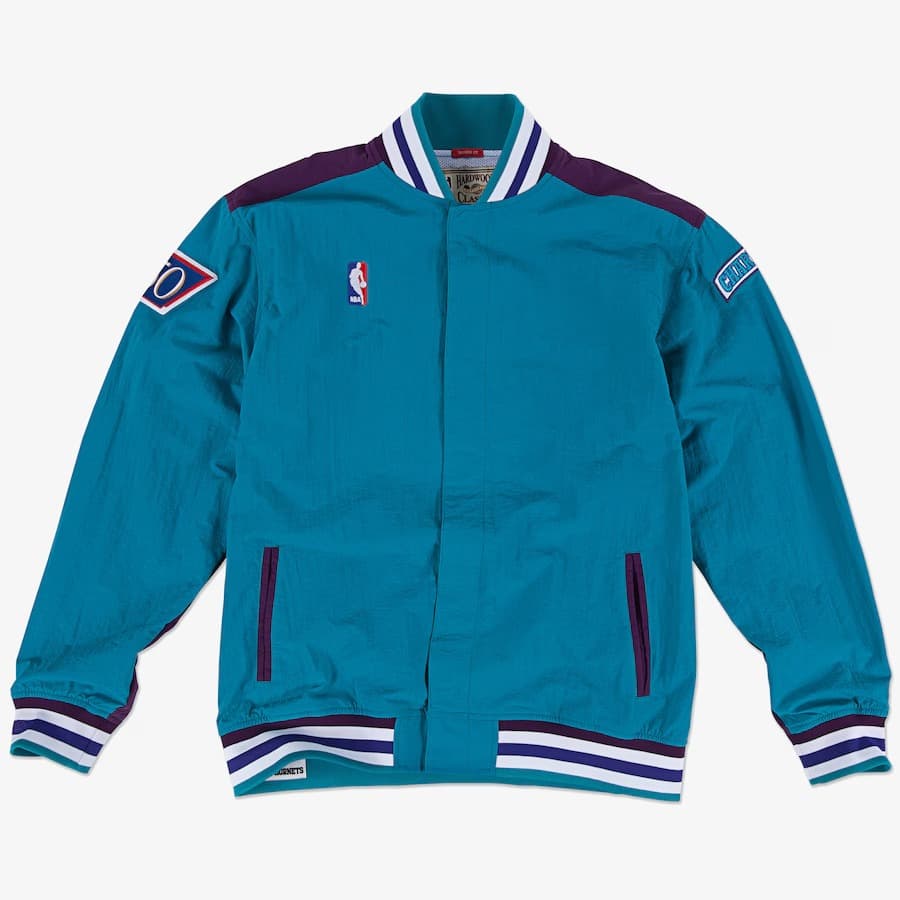 Бомбер Mitchell & Ness Teal Charlotte Hornets 1996-97 Authentic Full-Snap Warmup Jacket