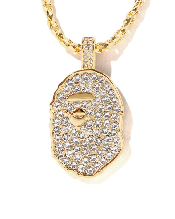 Ожерелье BAPE Rhinestone Ape Head Necklace Gold