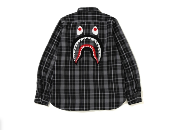 Рубашка BAPE Shark Flannel Check Shirt FW18 Black